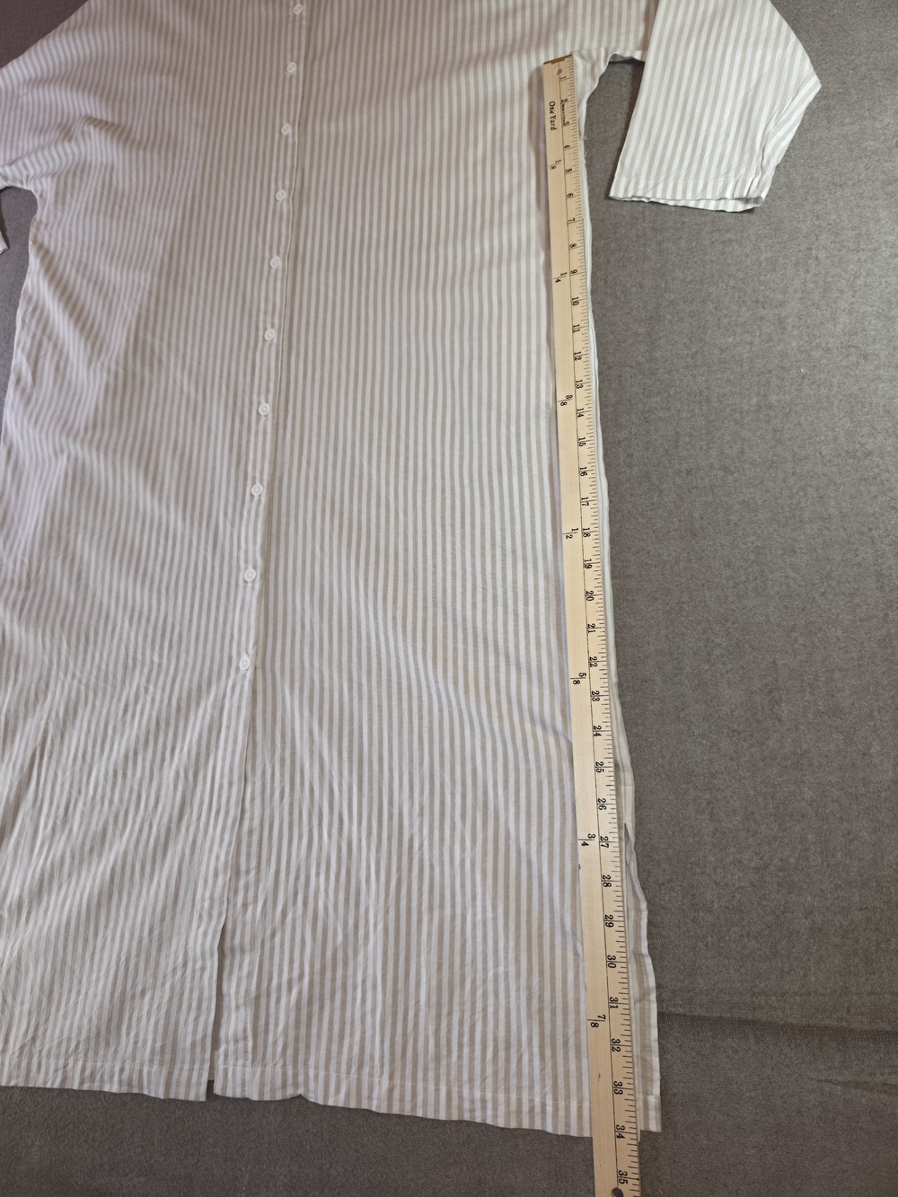 Chouyatou Striped Button-Down Long Shirt Dress Beige & White Coverup 100% Cotton - Picture 5 of 12